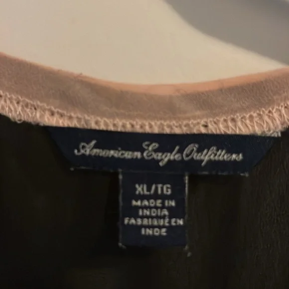 American Eagle black/pink floral sheer blouse XL - Picture 3 of 5